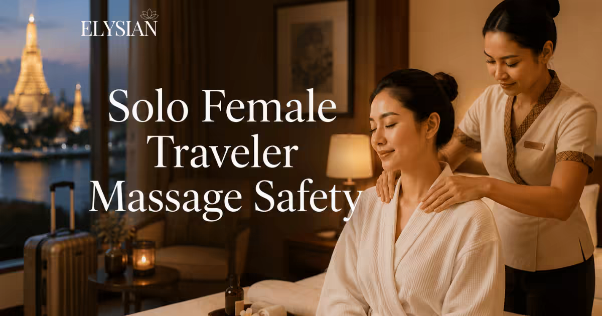 Solo female traveller receiving an in-room massage from a licensed female Thai therapist in a Bangkok hotel room