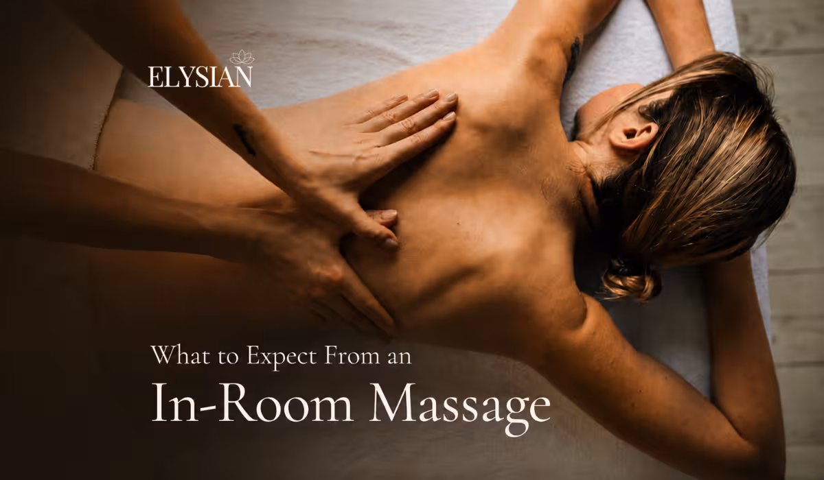 Guest relaxing during an in-room hotel massage on the bed in a Bangkok hotel room